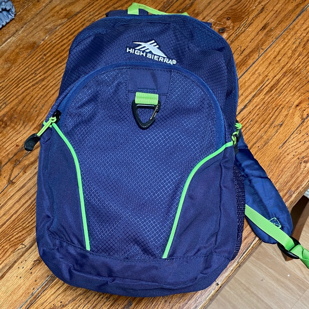 High Sierra Dark Blue Kids Backpack with Lime Accents